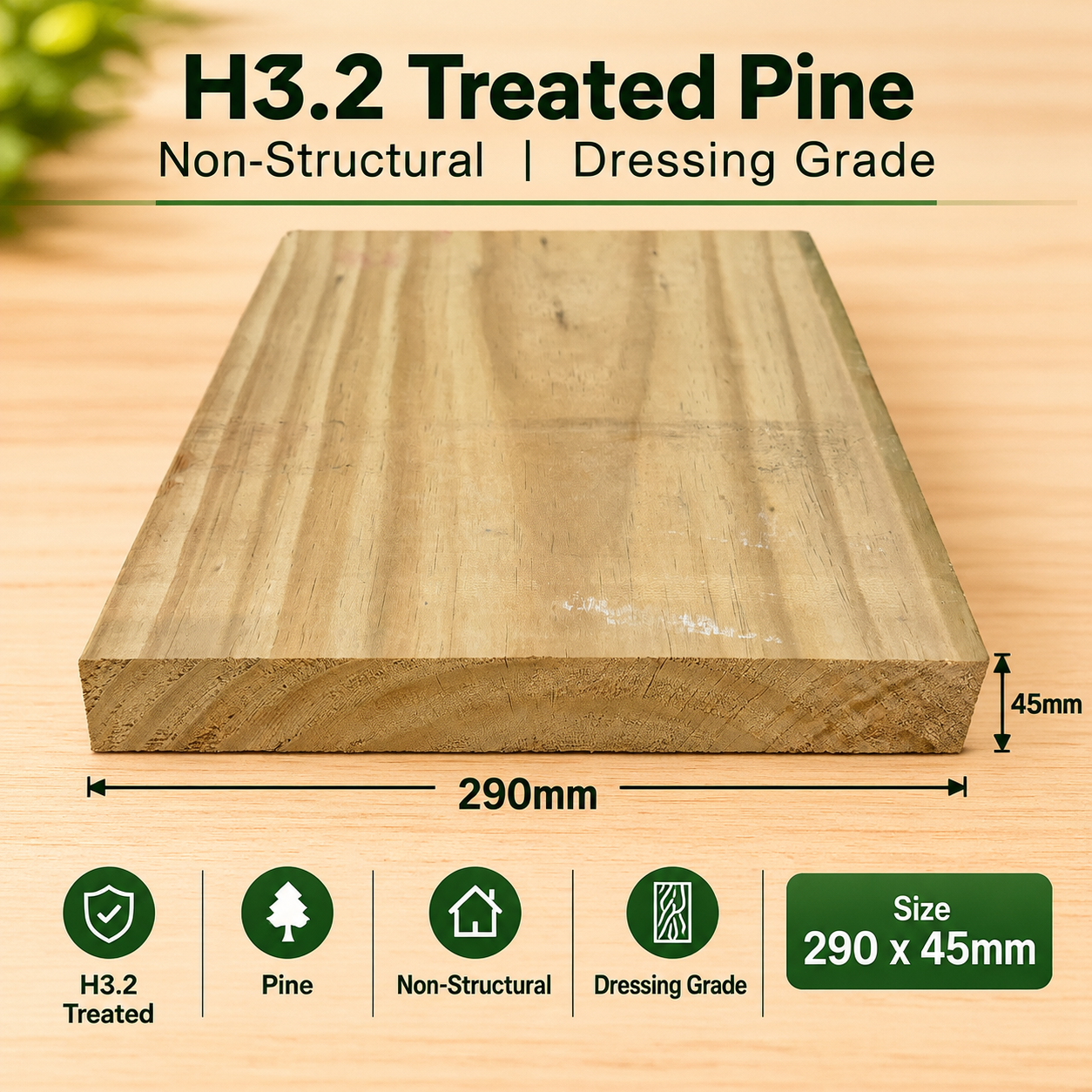 290 x 45mm H3.2 treated pine, non-structural